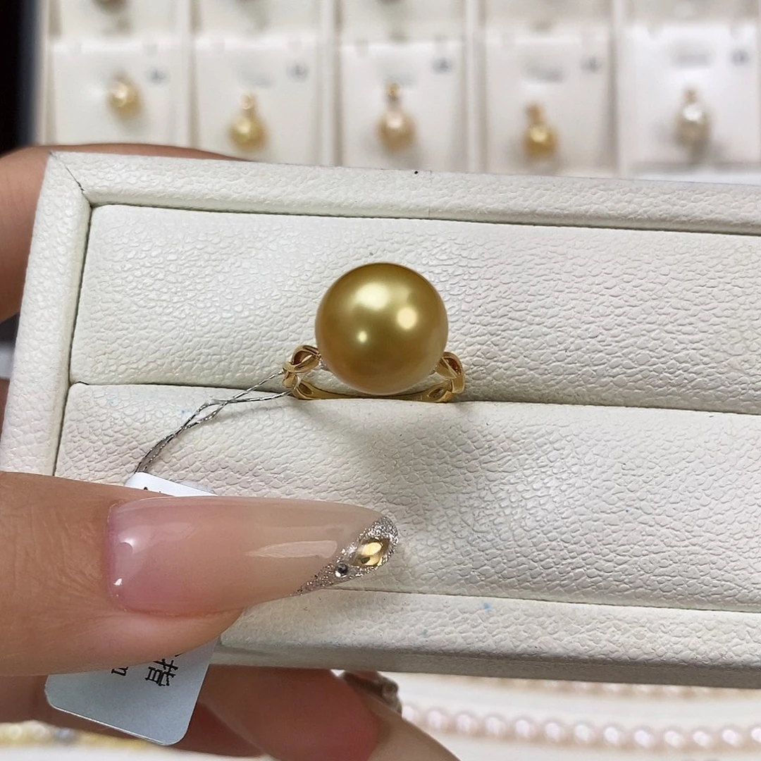 戒圈18K金镶嵌海水珍珠金珠12-13