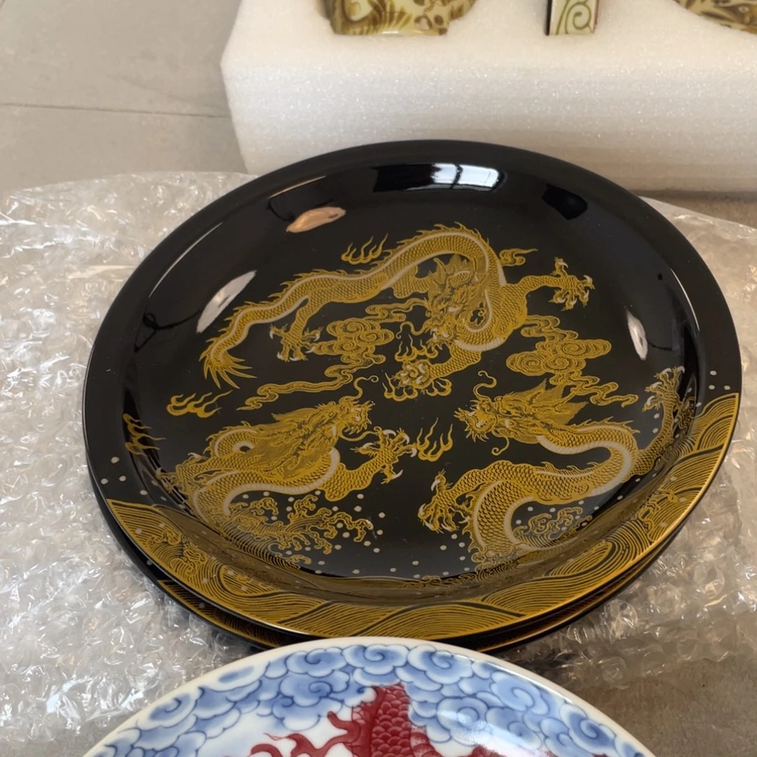 瓷片景德镇乌金釉琉璃金龙大壶承
