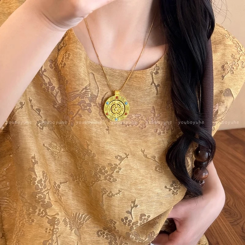 铜合金项链 新中式时来运转八宝罗盘项链女轻奢高级感锁骨链配饰