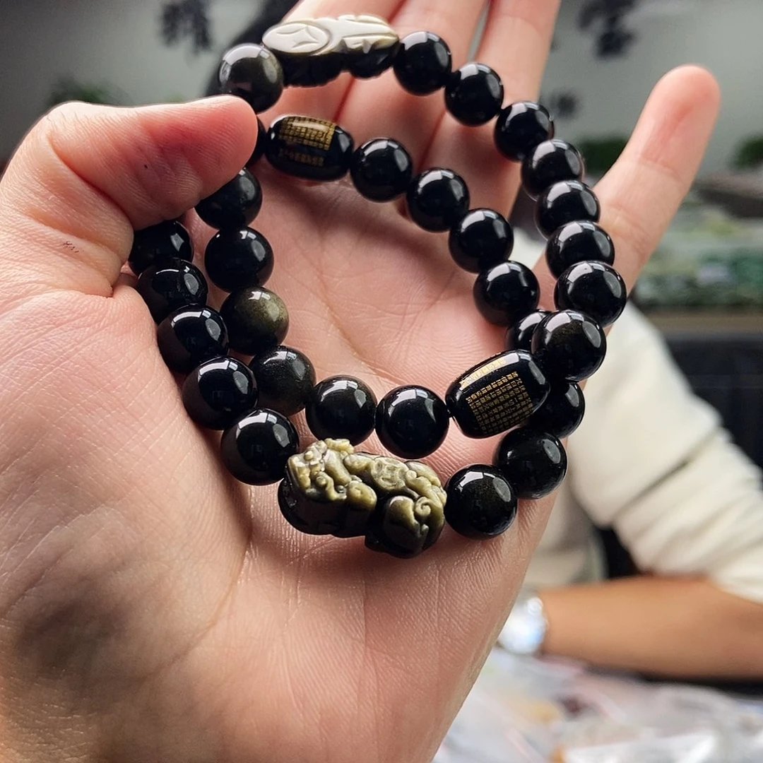 黑曜岩未镶嵌颈饰手串 颜色多样性发拍一发一