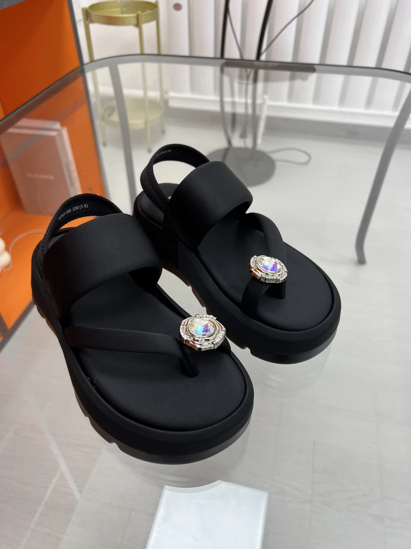 G757-160夏季清货专场黑色莱卡增高厚底凉鞋百搭凉拖