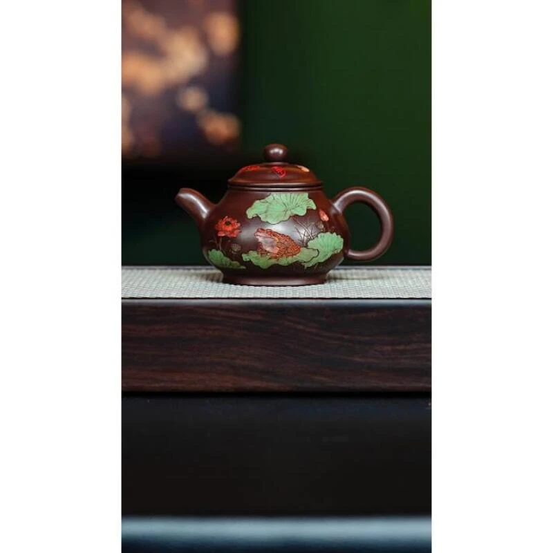 宜兴紫砂 潘壶 老紫泥 梅付h500