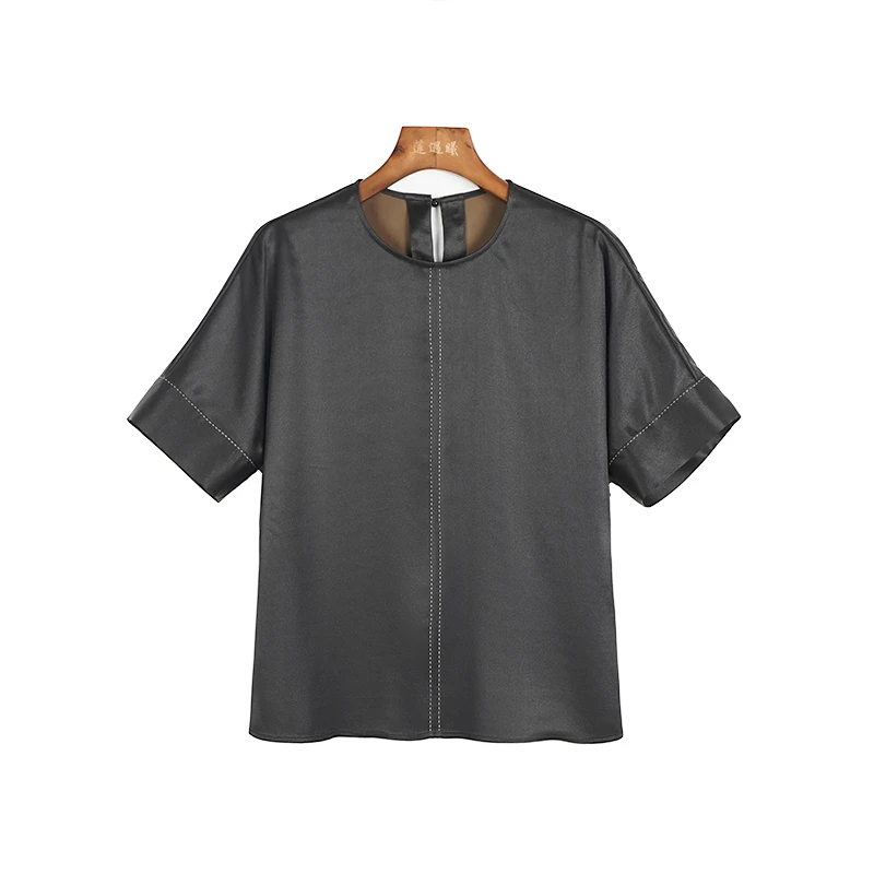 莲遇曦2025春夏新款香云纱新中式黑色短袖上衣