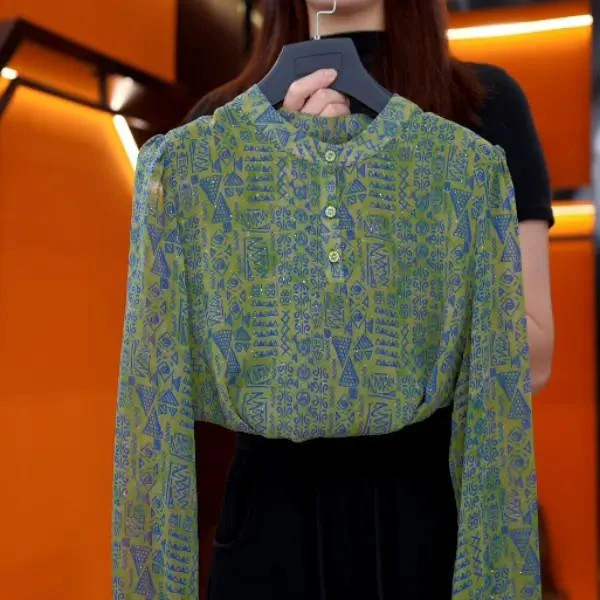 2025秋季新款昭婷晚棠圆领气质小衫套头衬衫长袖时髦上衣打底衫