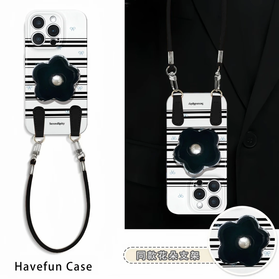 韩风ins珍珠花朵支架适用苹果17/16手机壳华为P70vivo小米15oppo