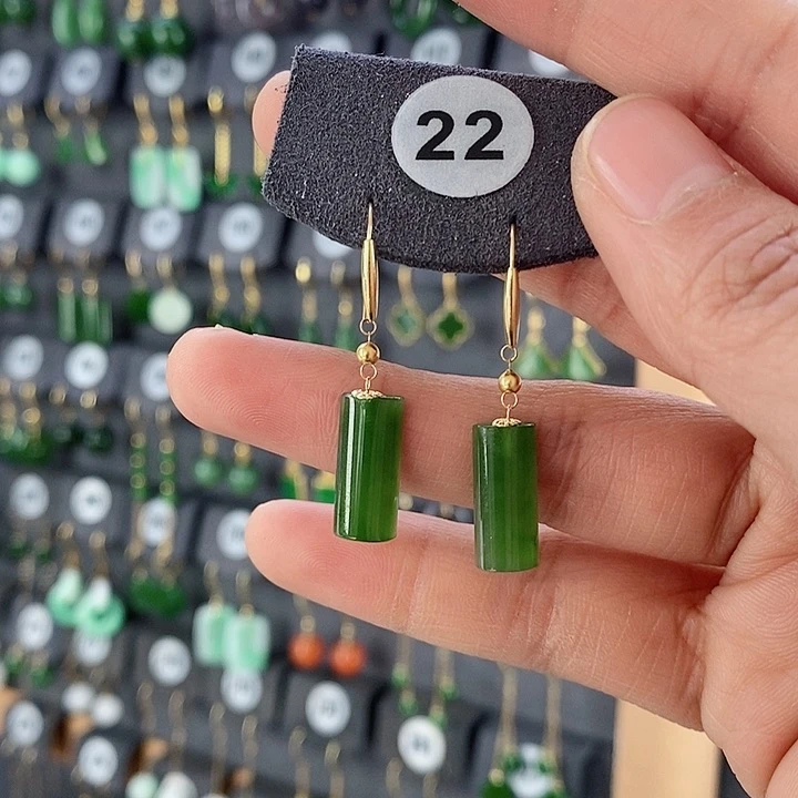 和田玉耳饰18K金镶嵌