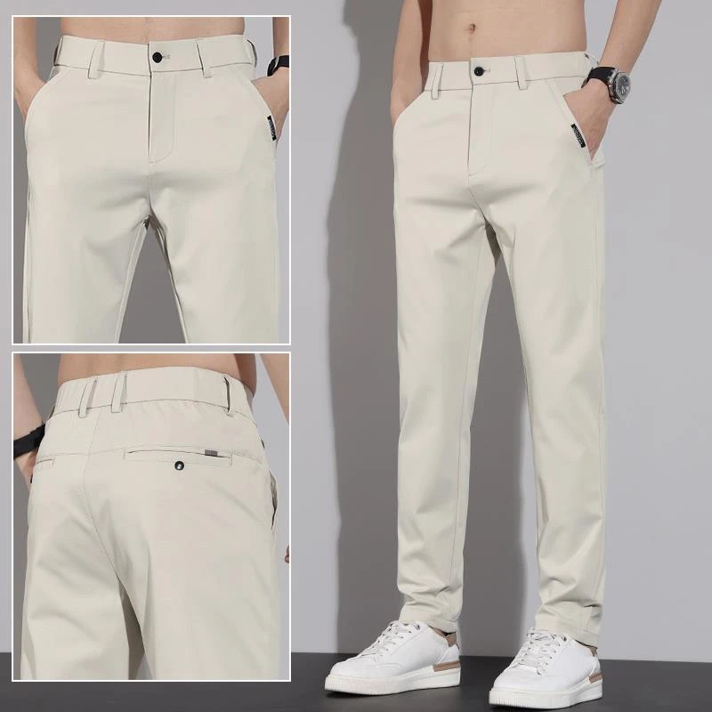 香港秋季休闲裤男款修身百搭2025年时尚高端商务浅色潮牌长裤子男