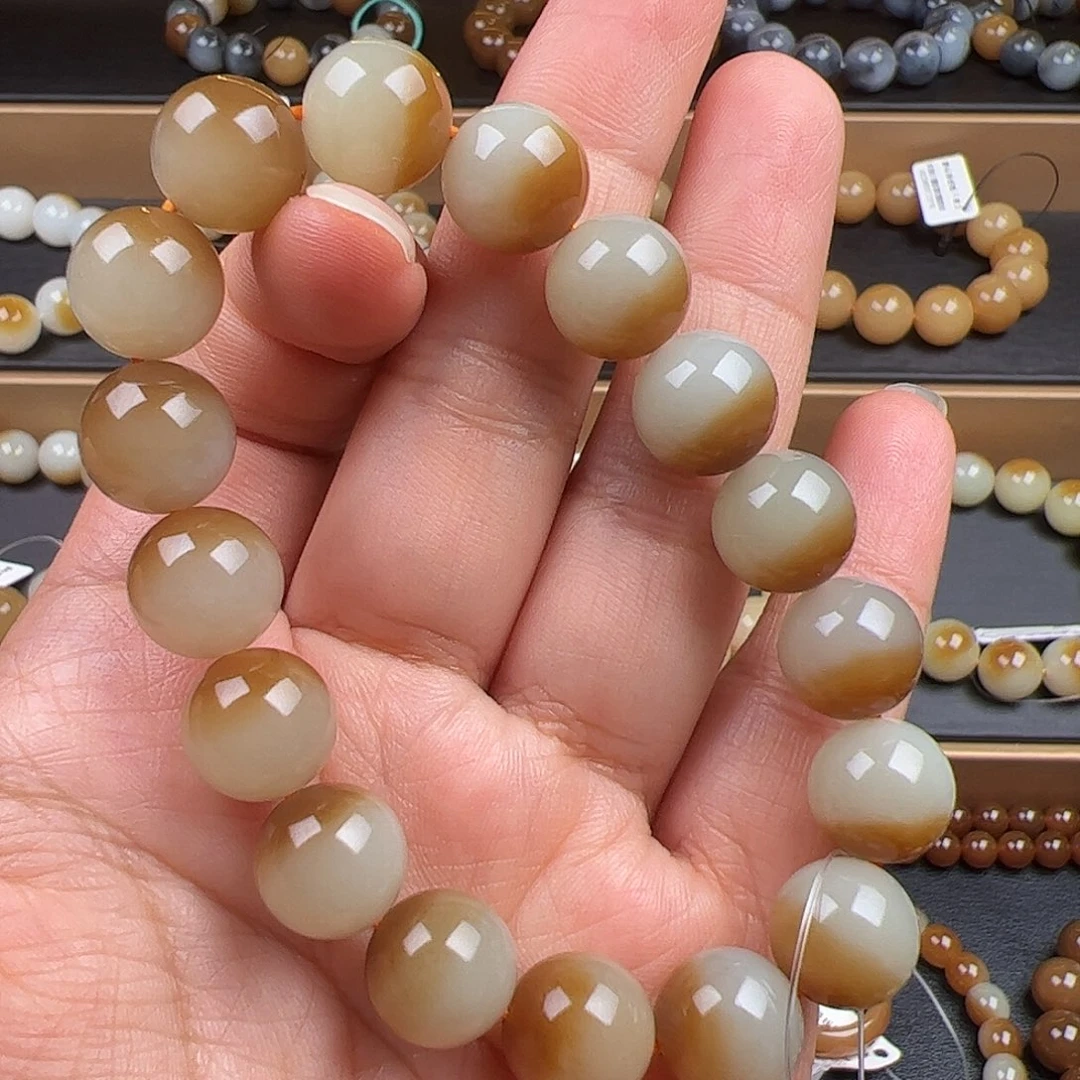 和田玉未镶嵌手链新疆且末糖白聚宝盆卡12