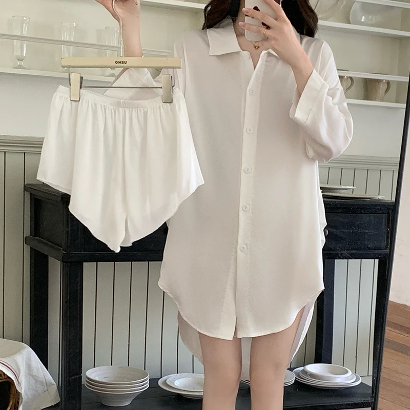 可外穿长袖睡裙女士高级感春夏女大学生冰丝甜美风睡衣家居服套装