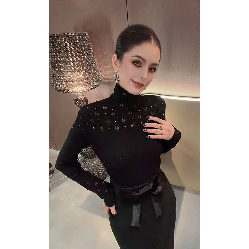 （羊毛）设计感高领镂空拼接针织打底衫CS31394