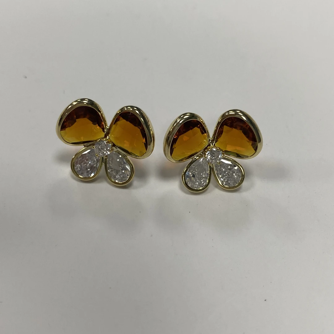 铜合金合成锆石耳饰 294 时尚百搭拼色蝴蝶设计师款耳饰