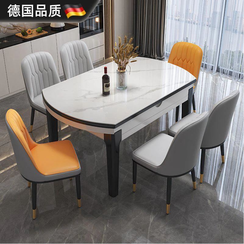 德国岩板餐桌椅组合家用现代简约轻奢折叠伸缩可变圆桌小户型饭桌