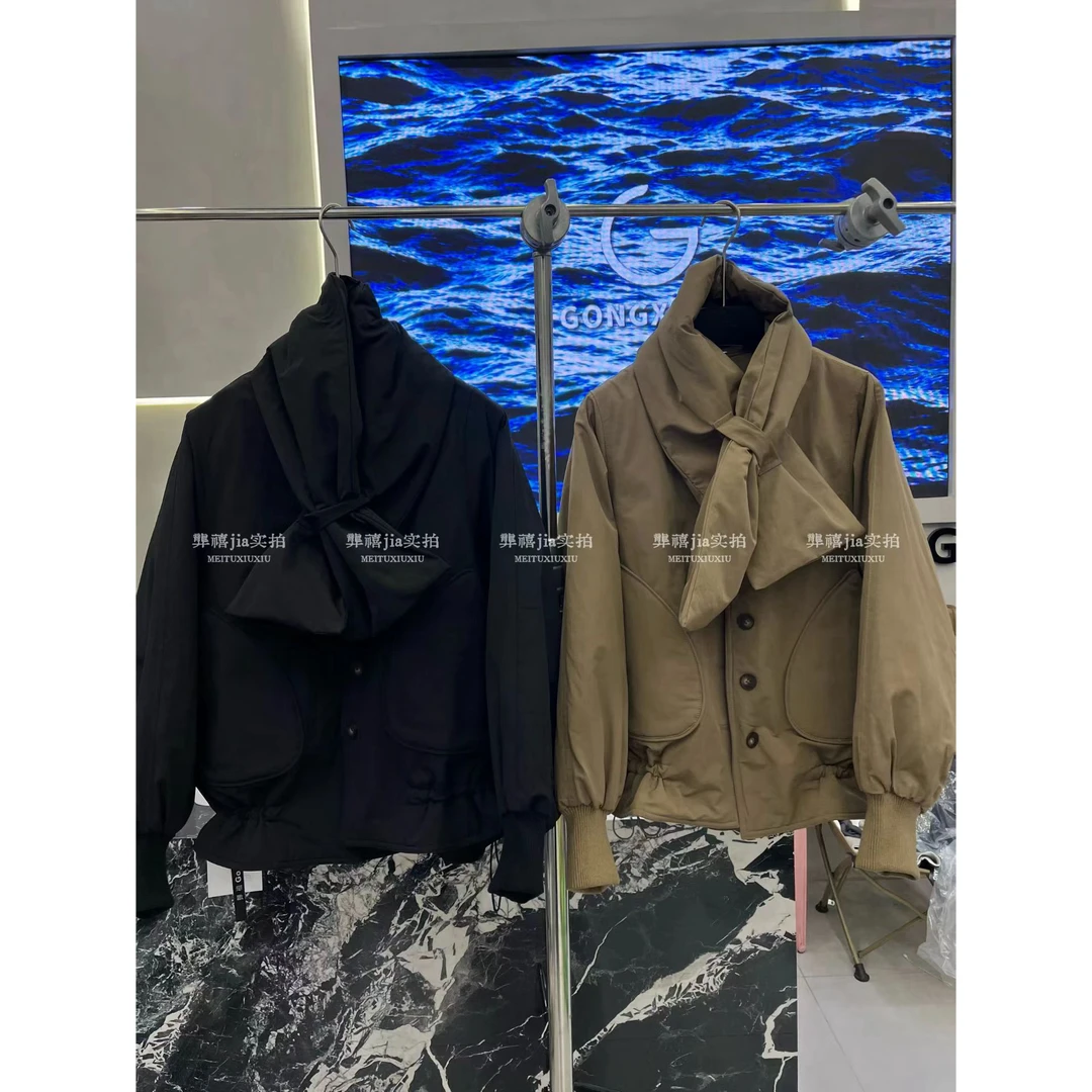 韩系冬季新款小众设计感棉服围脖外套