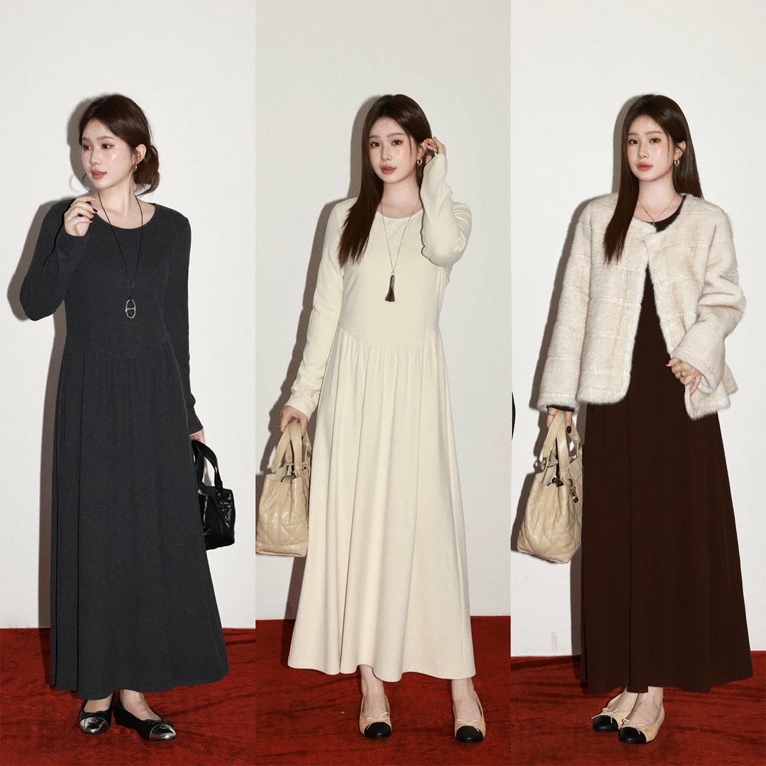 现货0598D大婉酱微胖定制【初春云絮】法式时尚气质简约收腰连衣裙