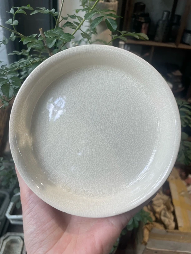 漳窑开片壶承冰裂纹米黄色陶瓷茶具茶道茶盘小盘漳州窑