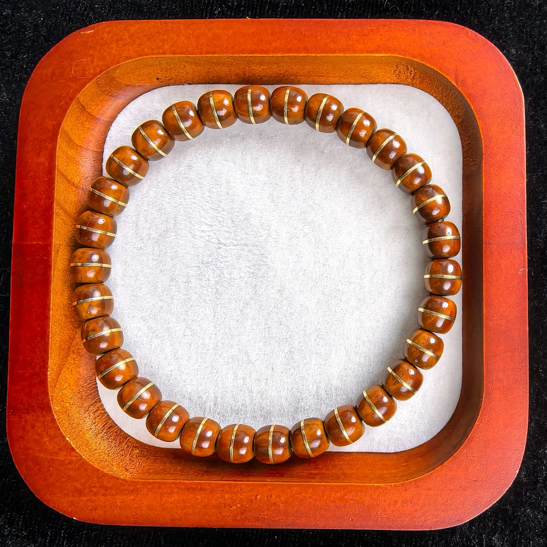 道安文玩 紫金鼠一线天金腰带精品精挑极少棕眼棕线7.5*7mm