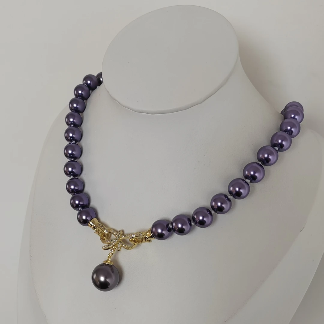 设计款蓝莓妖孽紫蝴蝶10mm气质百搭项链