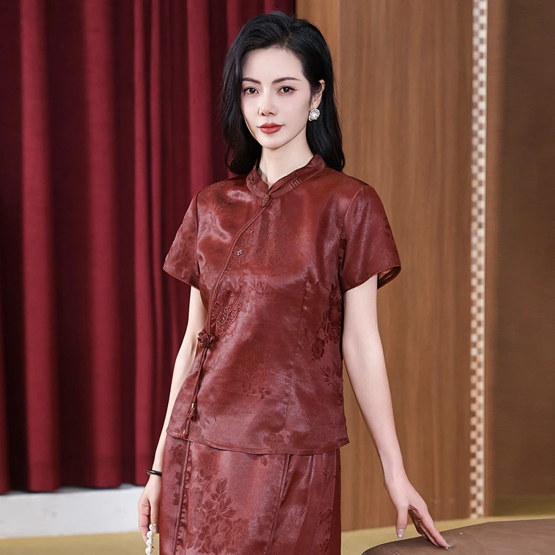 香云纱上衣女2025新款夏季桑蚕丝真丝新中式国风短袖衬衫时尚小衫