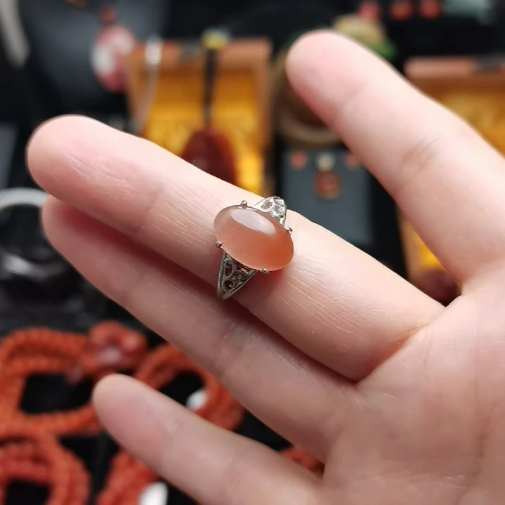 南红玛瑙戒指银S925镶嵌