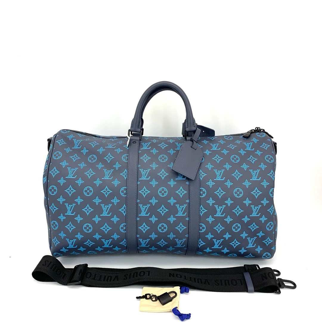 99新 LouisVuitton/路易威登 新款keepall50蓝色压花旅行袋 50/29