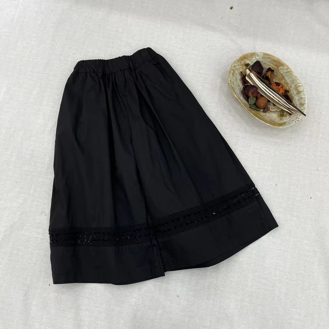 〖姐姐家〗2025夏款儿童黑色镂空蕾丝拼接阔腿裤Y252183915 bt5860