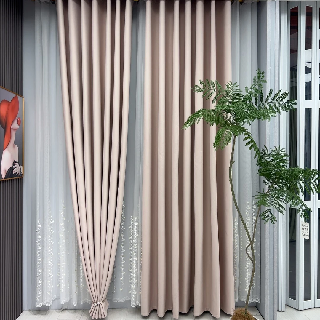 （睡美人淡雅粉）黑金雪妮绒纯色窗帘