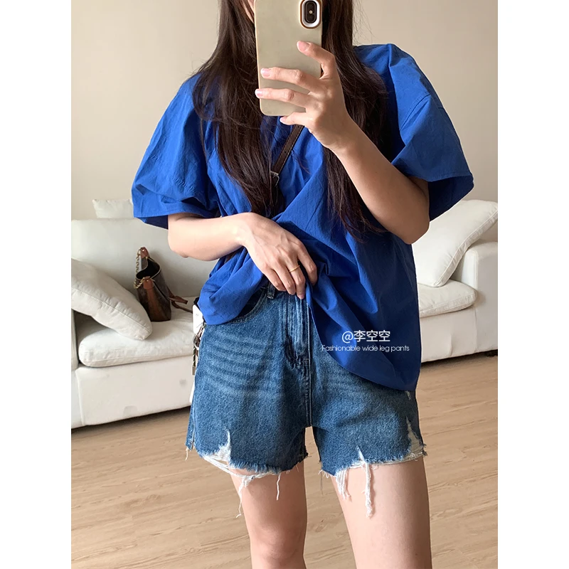 李空空【破洞短裤】破洞牛仔短裤女2025年夏季新款宽松显瘦a字热裤