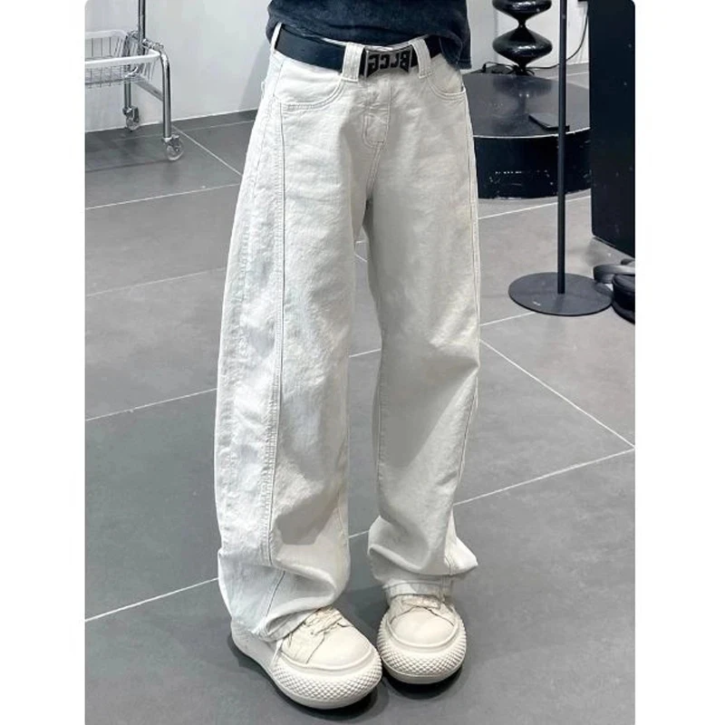 cleanfit白色阔腿牛仔裤男夏季高级感香蕉弯刀裤子宽松直筒工装裤