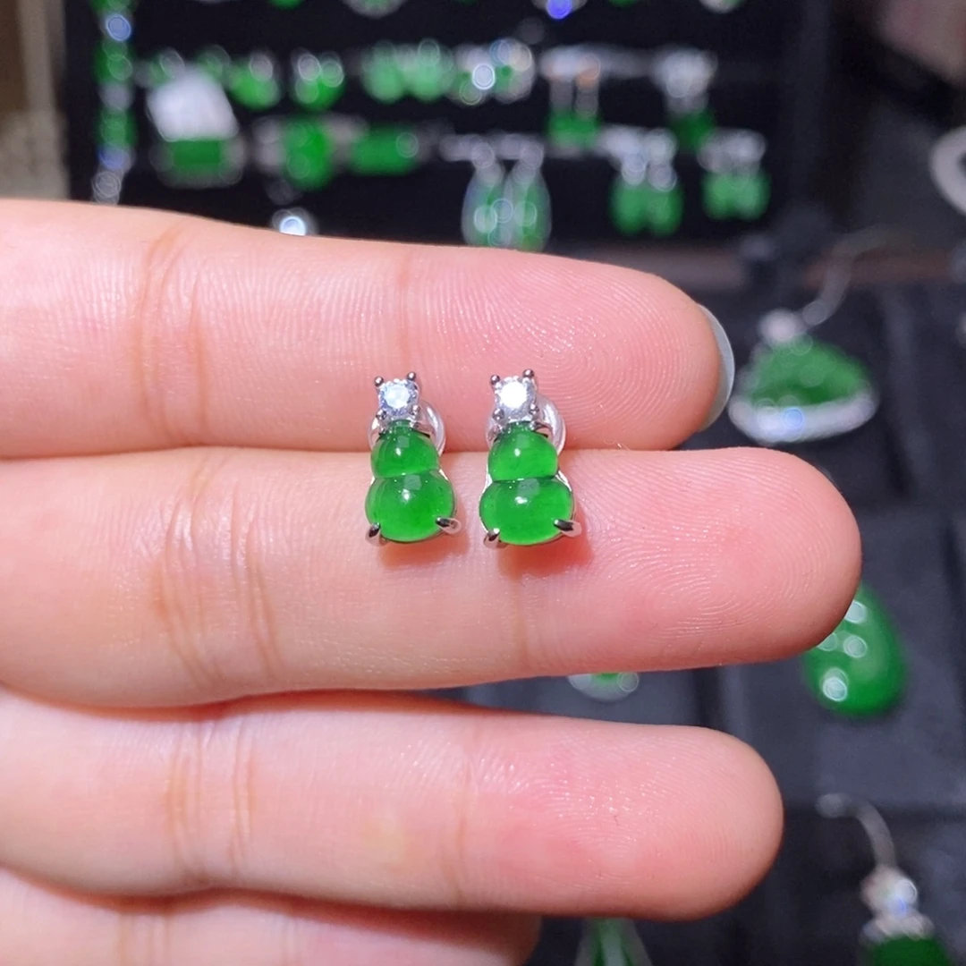 银S925镶嵌翡翠耳饰天然翡翠