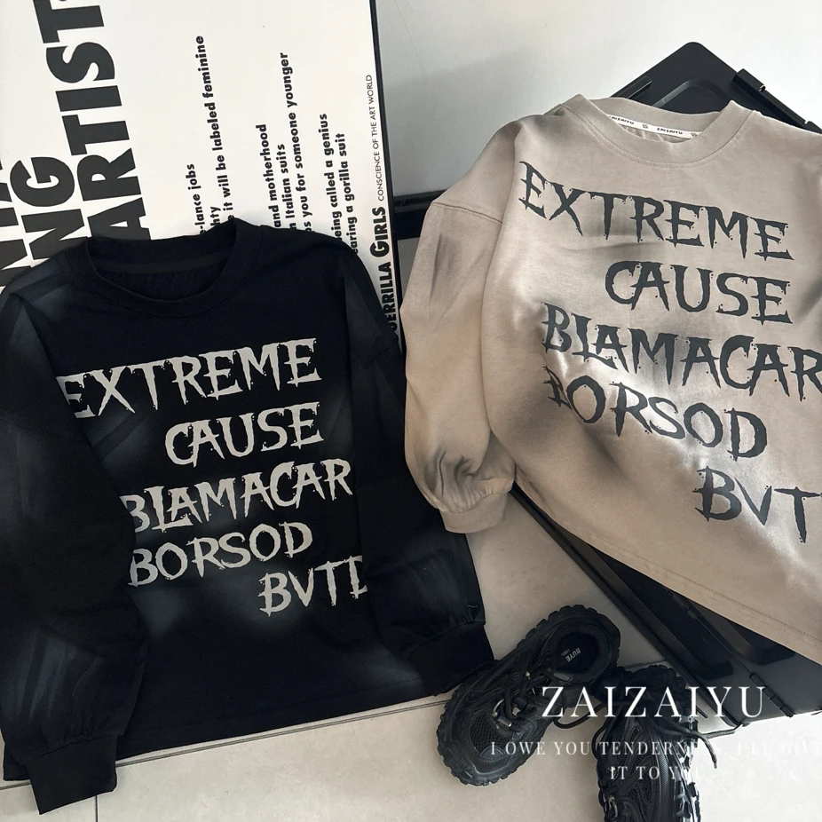 ZZY - 2508 高货扎染喷色字母长袖T恤