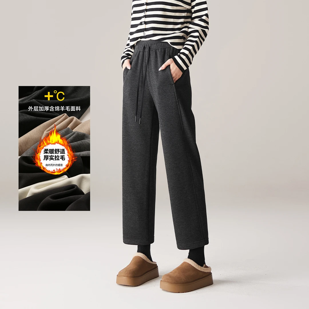 索菲丝尔含羊毛加绒加厚直筒裤女2025冬季宽松百搭休闲长裤541153
