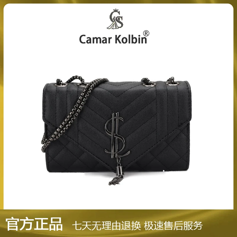 双根法式纯色通勤风包盖单肩包时尚菱格慵懒风英伦风