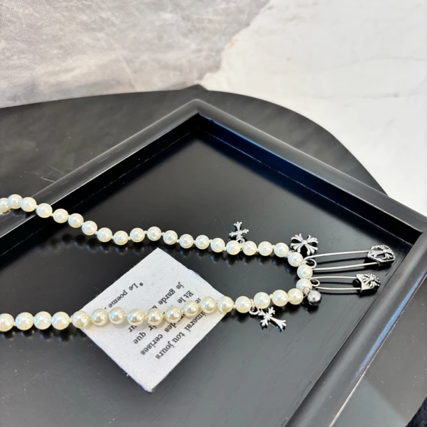 铜合金仿珍珠项链 别针十字项链XL2703