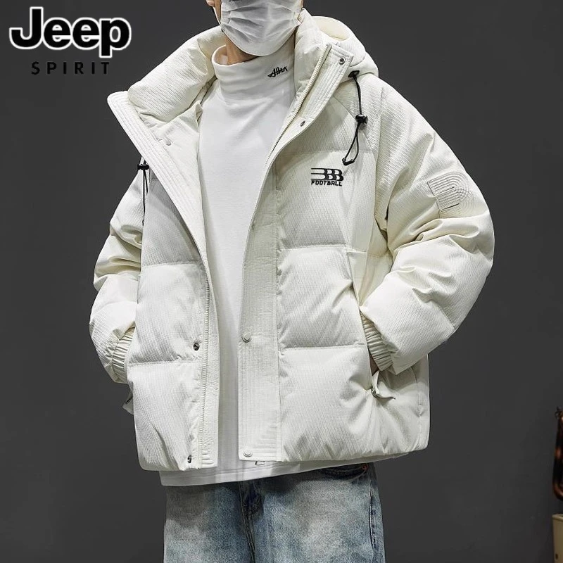 JEEP吉普冬季新款鸭绒连帽羽绒服男士加厚保暖外套潮牌休闲面包服