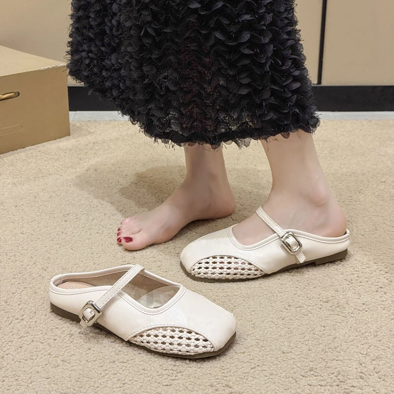 内增高银色包头半拖女2025年夏季新款百搭晚风懒人一脚蹬穆勒凉鞋