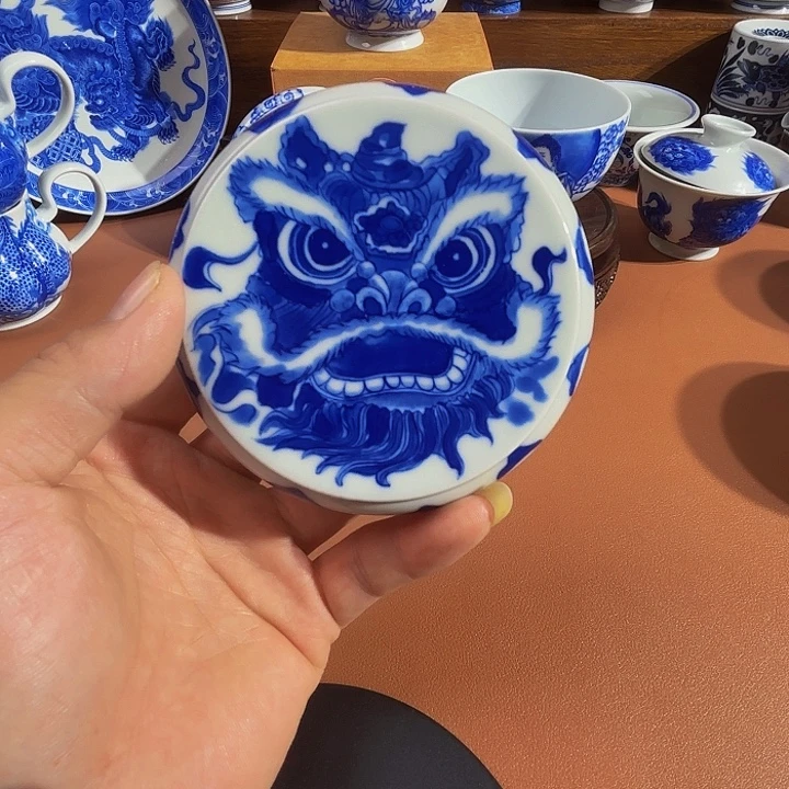不***.青花手工手绘盖置