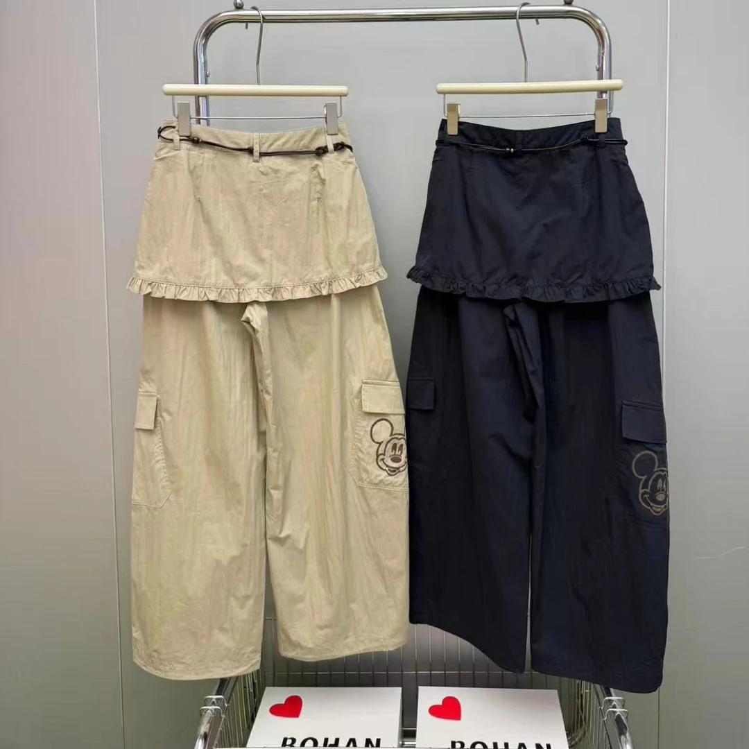 欧洲站6441#BOHAN秀秀2026春夏新品米奇大兜木耳边屁帘阔腿休闲裤