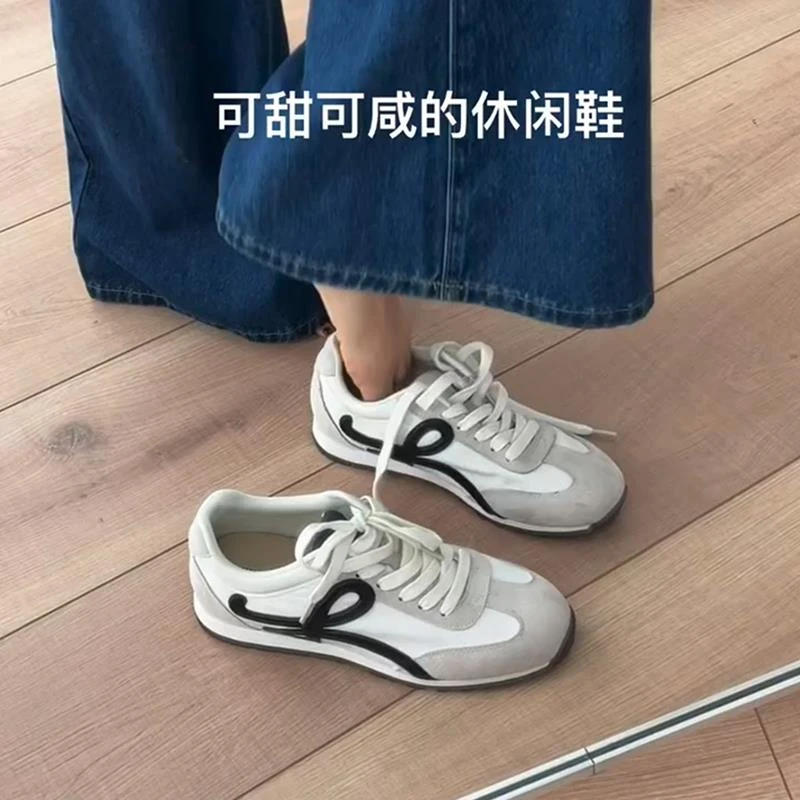 超软版！厚底阿甘鞋女韩版设计感撞色德训鞋四季款系带休闲运动鞋