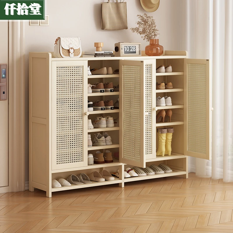 奶油白入户门口鞋柜家用多层架子鞋架神器新款防尘室内简易收纳