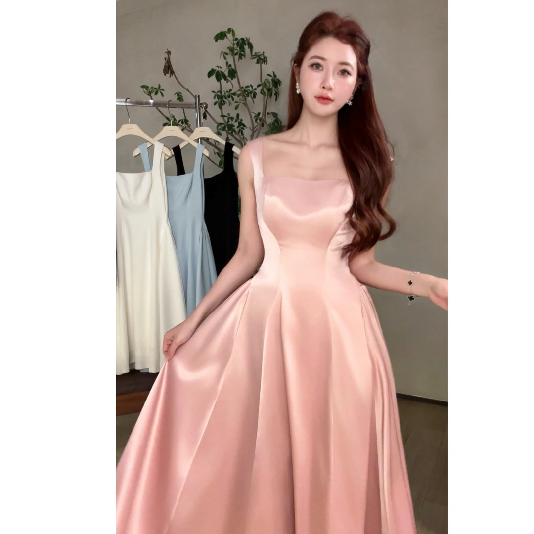 2025春季新款吊带裙高腰法式显瘦连衣裙设计师款时尚大摆裙