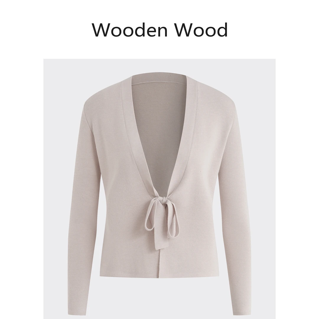 Wooden Wood“同频吸引”高端气质纯色羊毛系带针织衫W25CS061