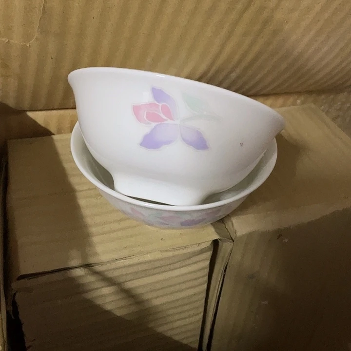 炸***面杯瓷片 三朵花米饭碗2个