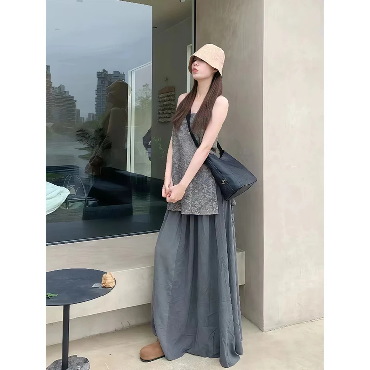 2025夏季新款纯欲风设计感文艺复古吊带背心上衣半身裙子两件套女