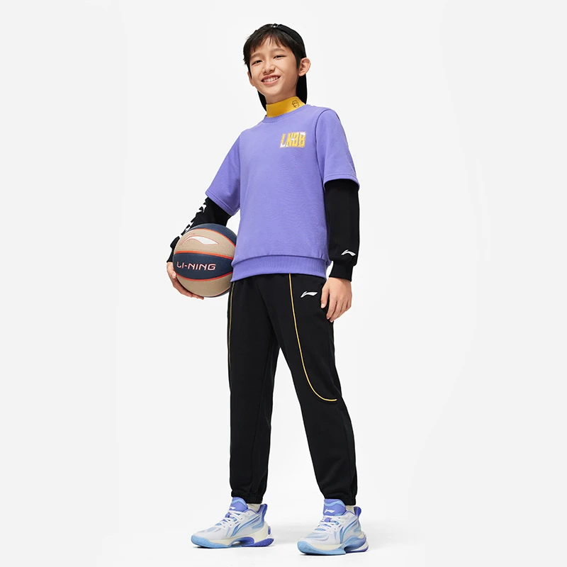 李宁篮球系列男大小童套头无帽卫衣套装弹力舒适运动服YWEU017