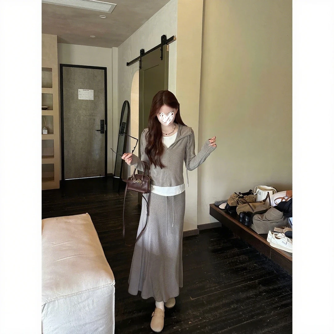 新款休闲假两件上衣+显瘦半身裙5812A6