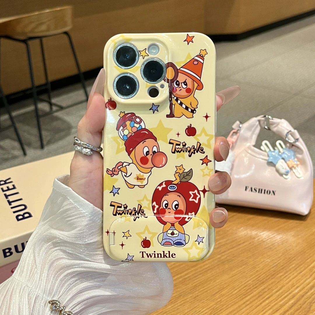 可爱苹果星星人支架适用苹果17/16/15手机壳华为P70vivoppo小米套