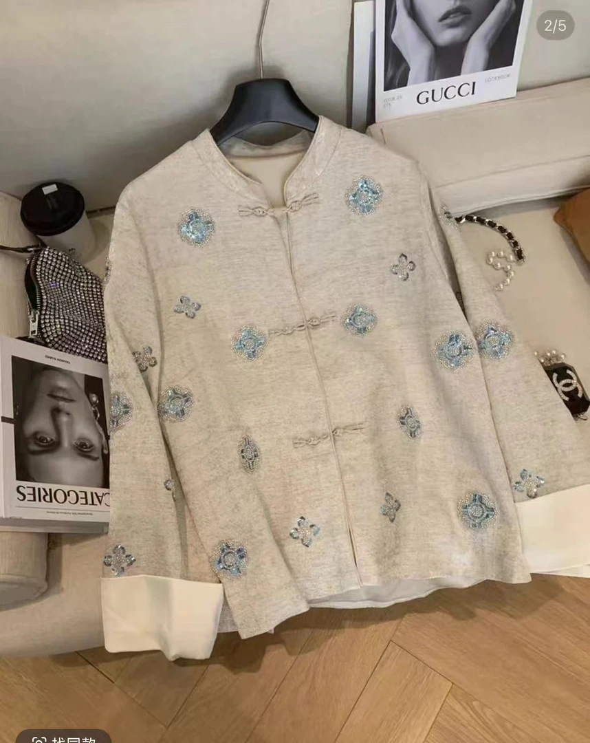 【深圳南油二姐】新中式国风设计师款印花圆领网红复古外套6025