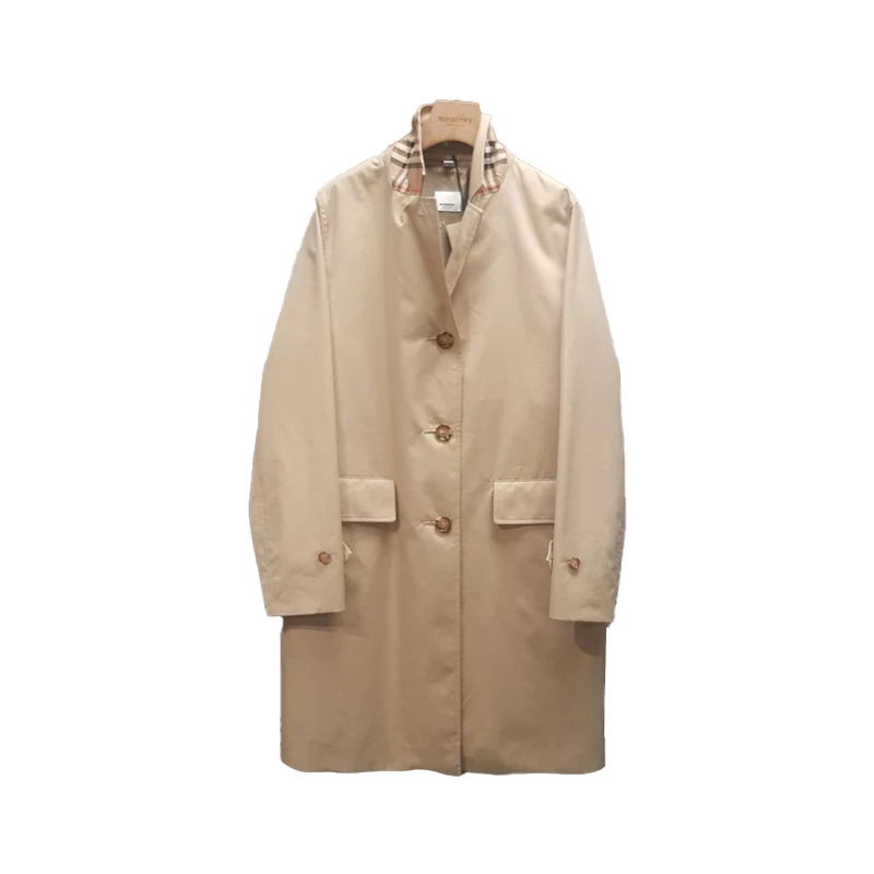 BURBERRY博柏利格纹裁片棉质嘎巴甸Trench大衣气质时尚8067764