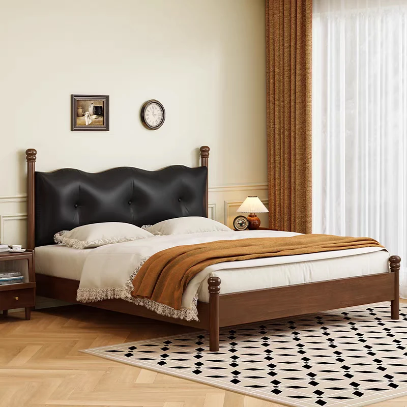 中古风复古软包床波浪床头主卧室轻奢实木床家用双人床简约大床