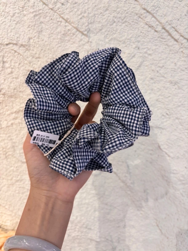 【复古格子】手工原创双层全棉格子低丸子头复古法式大肠发圈发饰